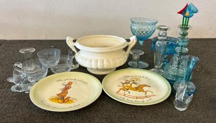 Glassware Including Playes, Candle Holders, Cups, And More