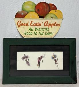 Fishhook Painting & Apple Wall Decor / 20.5&rdquo; W x 12.5&rdquo; H