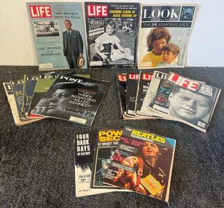 (15) Vintage JFK Life Magazines, JFK Look Magazines & Other Various Magazines