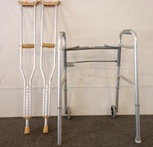 (2) Adjustable Crutches, Front Wheel Foldable Walker