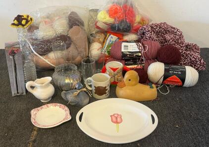 Collection Of Yarn & Glassware / Decor
