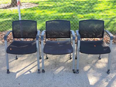 (3) Nice Rolling Waiting Room Chairs - 31"H x 23"W x 20"D