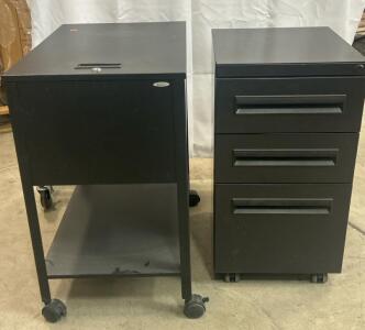 (1) 15&rdquo;x 17&rdquo;x 26&rdquo; Black Filing Cabinet. (1) 25&rdquo;x 17&rdquo;x 27&rdquo; black filing cabinet