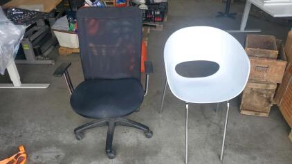 (1) Black Office Chair And (1) White Office Chair