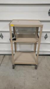 Rubbermaid Commercial Three-Shelf Service Cart with Brushed Aluminum Uprights 42.75"x24"x18.5"