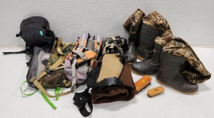(2) Cabelas Camo Neoprene Insulated Chest Waders (2) Horsehair Shoe Shine Brushes And More