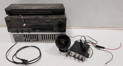 (1) Technics Integrated Amplifier (1) Technics Quartz Synthesizer AM/FM Stereo Tuner (1) Pioneer Graphic Equalizer (1) Wolo 345 Animal House Electronic Horn and PA System