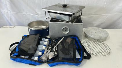(1) Campfire Pie Oven (1) REI Kitchen Utensils Kit (1) Hydrapeak Insulated Dog Bowl