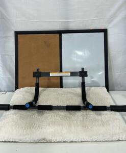 (1) Fitness Gear 3-Grip Pull-Up Bar (1)3ftx2ft The Board Dudes Combination Cork And Dry Erase Board (1)34inx23in Fluffy Dog Bed