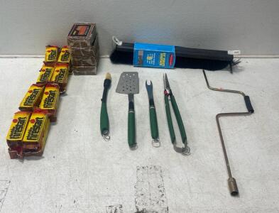 (40) Fire starters (1) Push broom head (1) Box of Grill tools and more