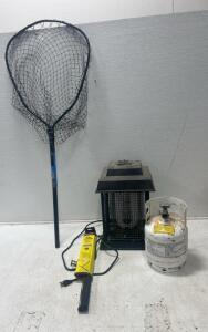 (1) Bug Zapper (1) 12&rdquo; x 7&rdquo; Propane tank. (1) Landing nets. And more