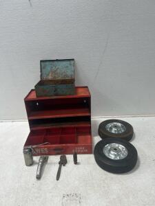 (1) 17&rdquo;x 8&rdquo;x 13&rdquo; Vintage Shop Box (2) 10&rdquo; Tires And more