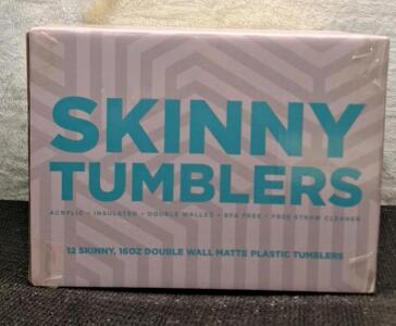 (1) 12-Pack Of 16-Oz Skinny Tumblers W/ Lids & Straws, Multiple Colors