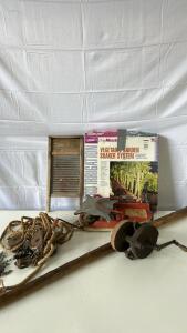 (1) Orbit DripMaster Vegetable Garden Soaker System (1) Vintage Washboard Wall Art (1) Vintage Manuel Seed Spreader & More