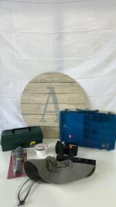 (1) Plano 17&rdquo;x12&rdquo; 2 Tier Tackle Box (1) 1-1/4&rdquo; to 2&rdquo; Hitch Adapter (1) 23.5&rdquo; Round A Wall Art & More