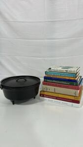 (1) Lodge No. 12 Cast Iron Oven (10) Various Books