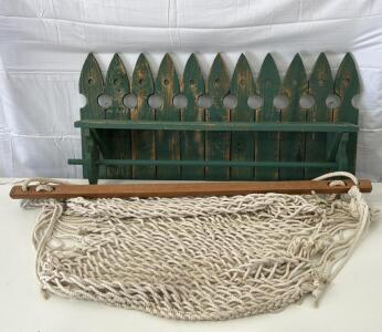(1) Algoma Rope Hammock (1) Green Wooden Hanging Shelf