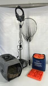 (1) Memorex SingStand Home Karaoke System (9) Lynx RV Levelers (1) Frisco By Chewy 2 Door Carrier & More