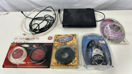 (1) Sony DVD Player (1) Monster Cable THX Ultra 600 Audio Cable RCA 4FT (1) RCA High Performance Digital Optical Cable 6ft DT6HP & More