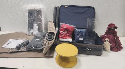 (1) Vintage Crochet Doll (1) Porcelain Head Doll (1) Intex Inflatable Air Mattress (1) Rubbermaid Rotating 2-Tier Lazy Susan And More
