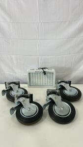 (1) 8 in. Cushioned Rubber Swivel Caster with Brake (1) Galaxyhydro LED Grow Light Fixture