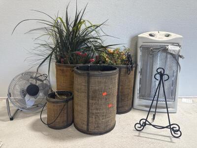 (1) Sunbeam Heater & Assorted Home decor & Fake Plants