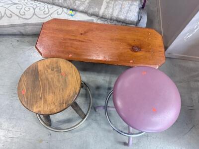 (2) Stools & (1) Wooden Bench -42&rdquo;Wx14&rdquo;Hx17&rdquo;D