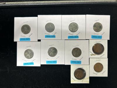 (7) Steel Cent Coins (1) 1938 Wheat penny and more