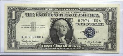 Crisp 1957 B U.S. One Dollar Silver Certificate, Serial W36784480A