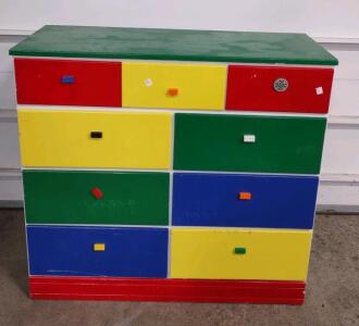 36&frac12;"x 15"x 34" 9-Drawer Wooden Lego Handled Kids Dresser