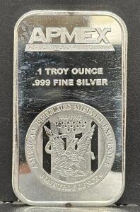 APMEX 1 Troy Ounce Silver Bullion Bar, .999 Fine Silver