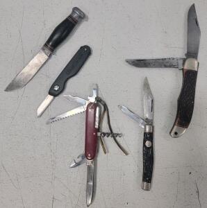 (5) Knife Lot , Swiss Army, Schrade-Walden and More