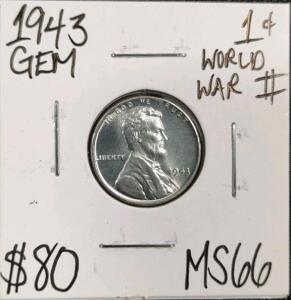 1943 MS66 Gem World War II Steel Wheat Cent