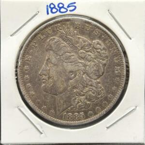 1885 Morgan Silver Dollar, Philadelphia Mint, 90% Silver, Reeded Edge