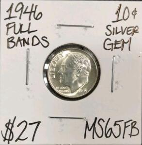 1946 MS65FB Full Bands Gem Silver Dime