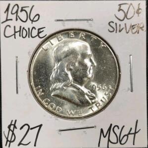 1956 MS64 Choice Silver Franklin Half Dollar