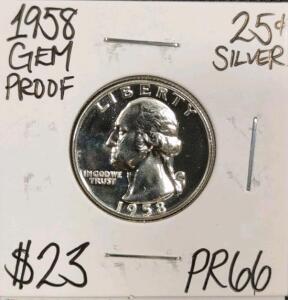 1958 PR66 Gem Proof Silver Washington Quarter