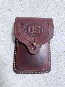 (2) Two Kimber Stainless Steel Magazines for a .45 ACP 1911-Style Pistol. With Leather Cover