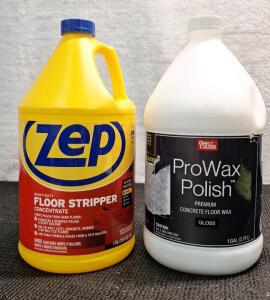 (1) Gallon Of ZEP Floor Stripper Concentrate & (1) Gallon Of Direct Colors Pro Wax Polish - Premium Concrete Floor Wax, Gloss