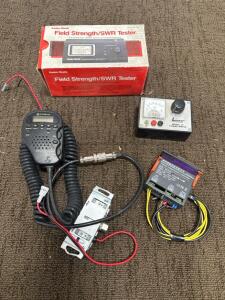 (1) Field Strength/SWR Tester (1) Linear Model 76 Tuning Meter (1) Digital Temperature Controller & (1) CB Radio
