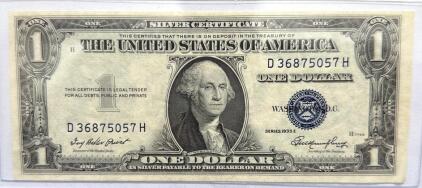 1935 E US One Dollar Silver Certificate, Blue Seal, Serial D36875057H (Crisp)