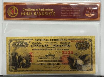 KL Gold Banknote, 99.9% 24k Gold, Ten Dollar Replica, Serial WR933666