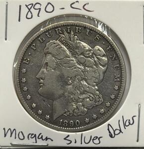 1890 Morgan Silver Dollar Coin, Carson City Mint Mark CC, 90% Silver (Verified)