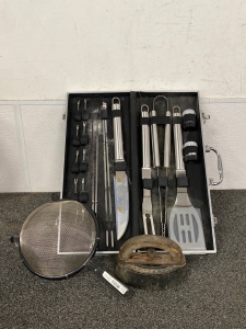 Grill Set, Antique Iron and Strainer