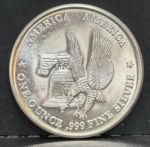 One Ounce .999 Fine Silver Coin, Silver Trade Unit, CCM Mint, Liberty Bell & Eagle Design