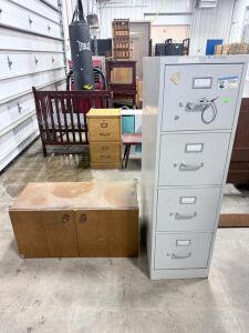 (1) Metal Filling Cabinet & (1) Wooden Cabinet 34&rdquo;Wx17&rdquo;Tx16&rdquo;W
