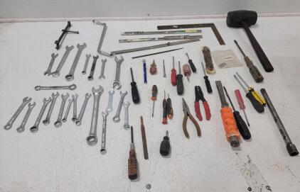 Assorted Tools - (3) Socket Storage Strips, Wrenches, Screwdrivers and more