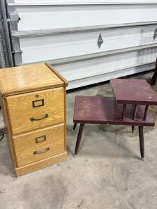 (1) Wooden Filing Cabinet 28&rdquo;Hx16&rdquo;Wx17&rdquo;D & (1) Wooden Side Table 22&rdquo;Hx24&rdquo;Wx16&rdquo;D