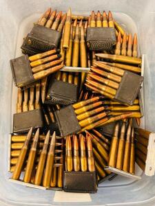 Small Tote With Mixed Rifle Cartridges and Some On Clips (7.62/ 30-06) unknown quantity
