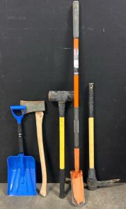 (1) Pic Axe, (1) Shovel, (1) Shovel, And More